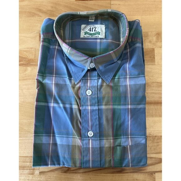 Vintage Van Heusen 417 Shirt Men’s L Short Sleeve Button Front Single Stitch NEW - Picture 1 of 5